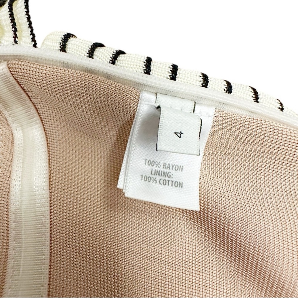 NWT ST. JOHN Striped Ottoman Pleated One Shoulder Gown Cream/Black Size 4 - Picture 14 of 17